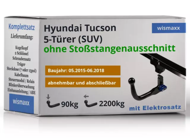 AHK vertikal abnehmbar passt für Hyundai Tucson 15-18 +13pol E-Satz spezifisch