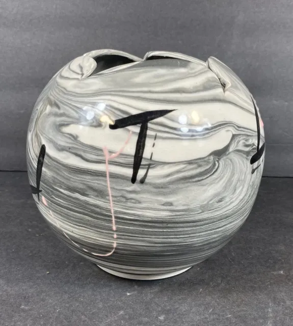 Abstract Postmodern Ceramic Pottery Orb Vase Memphis Milano Pop Art Signed