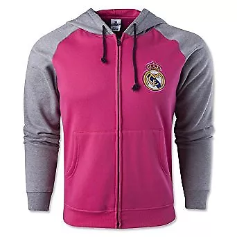 Real Madrid FC Football Soccer Men's Hooded Sweatshirt Hoodie X-Large Pink/Grey