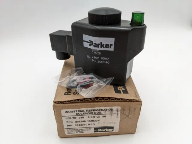 Parker 205540 205539 Industrial Solenoid Coil Green Red Lens 240V 60Hz HVAC Part