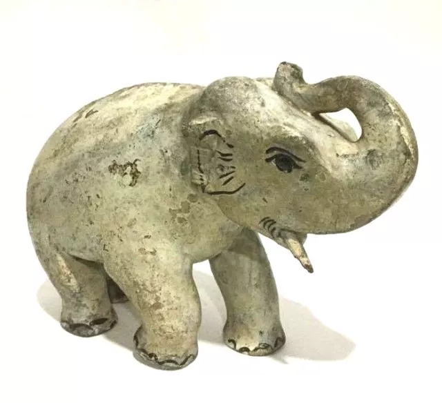 Antique Burmese Mandalay White Wooden Elephant Handcarved