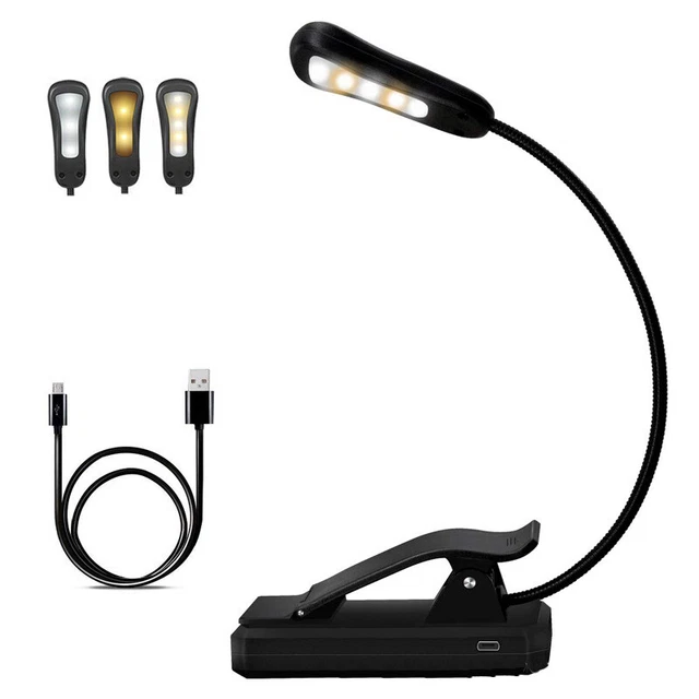 Rechargeable LED Book Light, 3 Light Modes Clip-On Goosenecks Reading Light