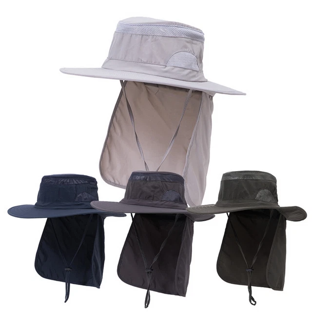 50+UPF Bucket Boonie Hat Neck Cover Flap Sun Wide Brim Fishing Solid Outdoor Cap