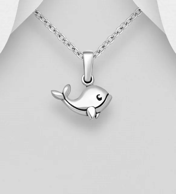 Tiny Pendant Hallmark 925 Sterling Silver Cute Shiny Baby Dolphin Children Size