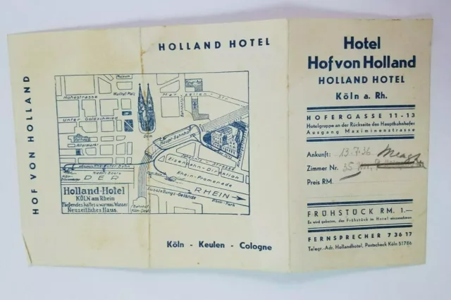 1930's HOLLAND HOTEL Paper Guide COLOGNE Germany Pamphlet MAP Ephemera Rare