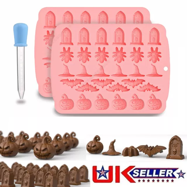 2Pack Halloween Gummy Candy Silicone Mould Fondant Chocolate Jelly Ice Cube Mold