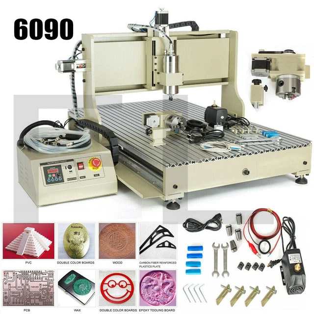 USB 4Axis 2.2KW CNC 6090 Engraving Machine 4Rotating Axis Milling Ball Screw Set