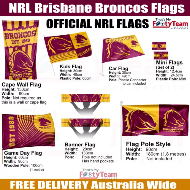 FLAGS - NRL Brisbane Broncos - Game Day, Cape Wall, Car, Kids, Mini, Pole