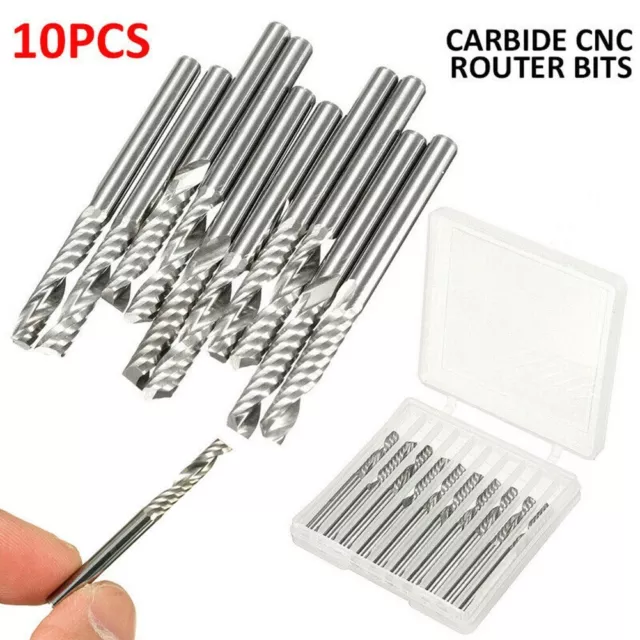 10x Single Flute Carbide Cutter 1/8 Shank Spiral-End Mill CNC Router Bits Tool