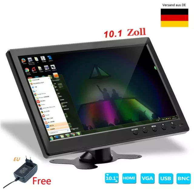 10.1'' Auto Monitor HD Mini TV Computer 1080P LCD CCTV mit HDMI BNC AV VGA 12V