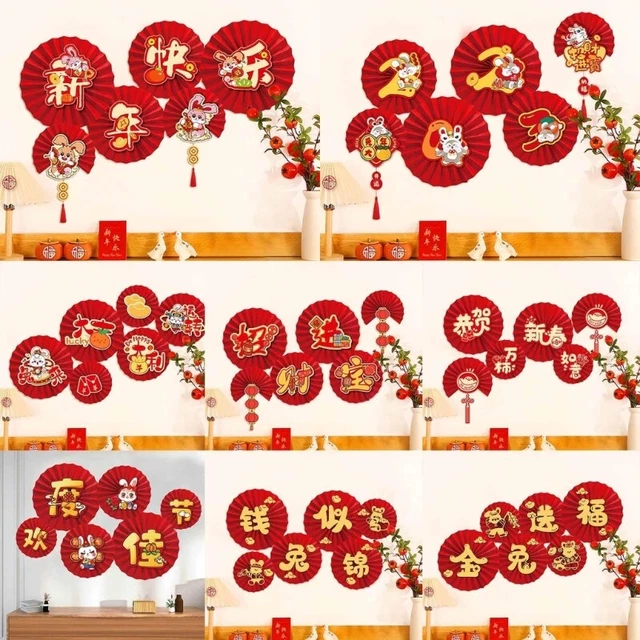 1 Set 2023 Chinese Rabbit Year Paper Fan Pendant Hangable Paper Crafts