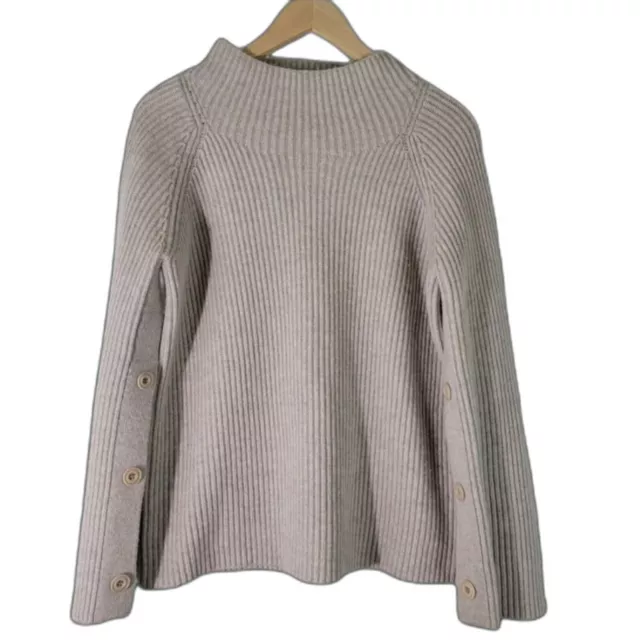 Vince Womens Gray Wool Cashmere Ribbed Knit Sweater Sz M Button Sleeve Mock Neck