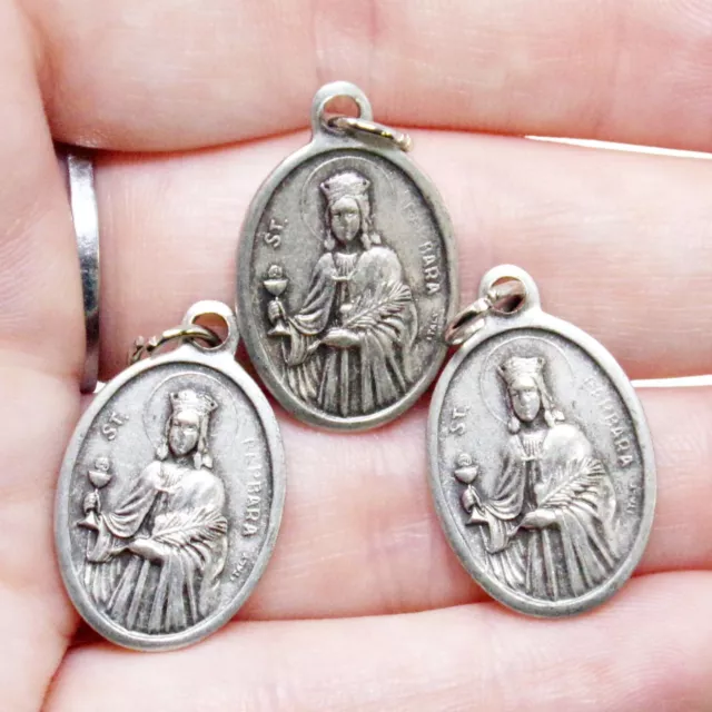 St Saint Barbara Silver Tone Prayer Pendant Medals for Rosary Parts 1 In 3 Pack