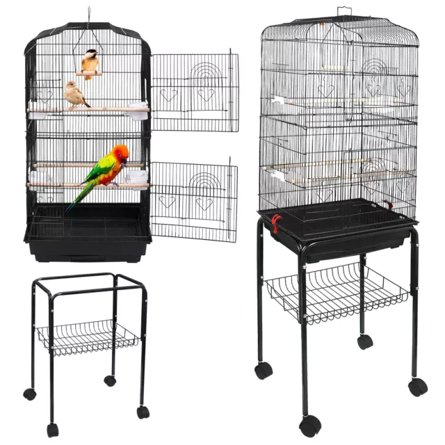 59'' Bird Cage with Rolling Stand Parrots Finches Black