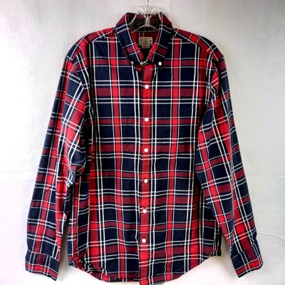 J Crew Button Up Shirt Mens Medium Slim Fit Tartan Plaid Long Sleeve Red Blue