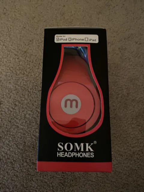 SOMK Red Pro Hi-Definition On-Ear Headphones - New In Box - SM-6612 2