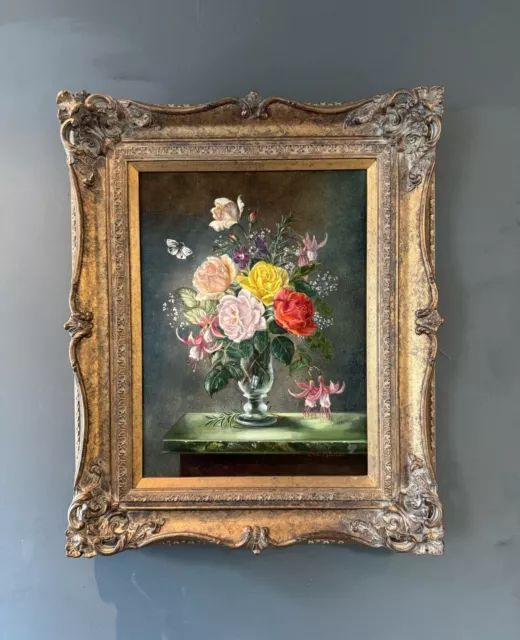 Early 20th Century Oil Painting ‘Summer Flowers Still Life’ Signed Enid Baxter