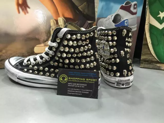 Converse All star  Nere personalizzate con borchie argento Effetto sporco teschi