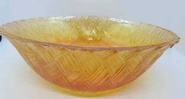 Indiana Carnival Glass Bowl Vintage Marigold Iridescent Basket Weave Pattern