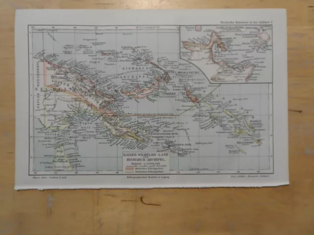 Orig.(1906) Lithographie Landkarte Kaiser Wilhelms-Land und Bismarck-Archipel