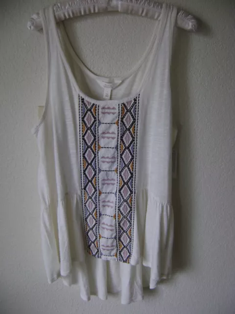 Nwt New Nordstrom Sun & Shadow Women's Ivory Embroidered Tank Top L Boho Blouse