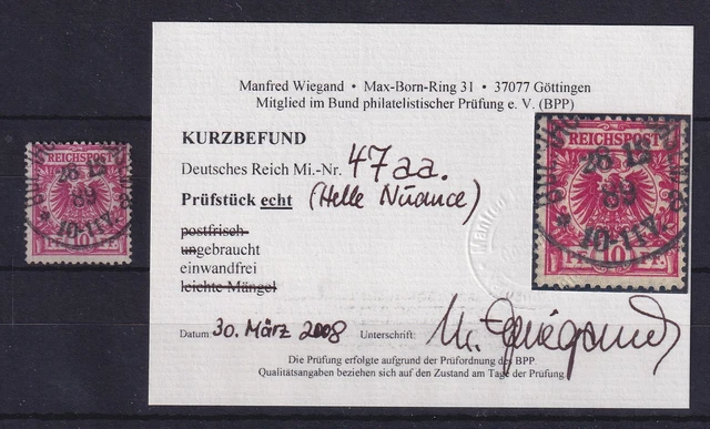 Dt. Reich 10 Pf Krone/Adler Mi.-Nr. 47 aa, gestempelt 1889, geprüft BPP