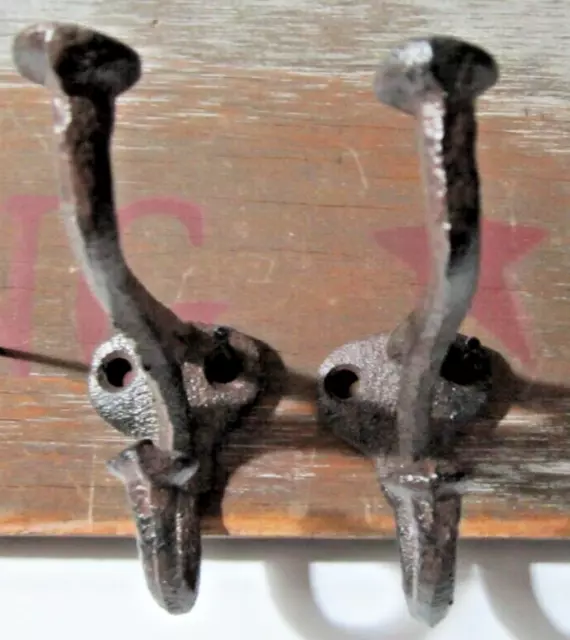 Cast Iron Coat Hat Wall Hooks Restore School Farm Towel Bath Kitchen Rustic TWO