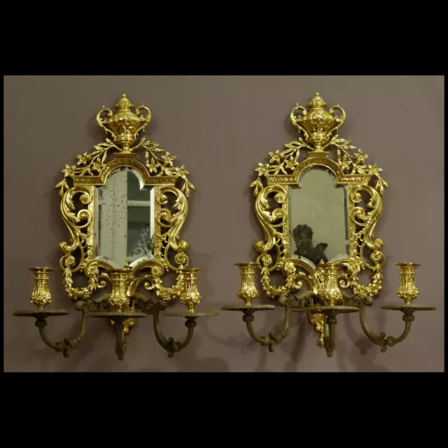 PAIRE D'IMPORTANTES APPLIQUES STYLE LOUIS XIV XIXème - WALL LIGHTS XIXth