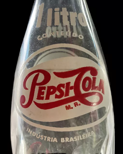 Vintage Brazilian 1 Liter Glass Pepsi Cola Bottle Brazil—13 in.—Old Logo
