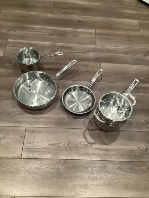 Cuisinart Stainless Steel Cookware Induction Ready 8 piece Set EUC!