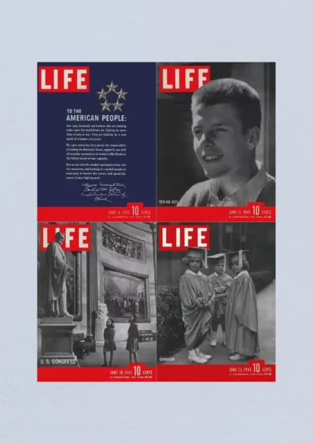 Life Magazine Lot of 4 Full Month of June 1945 4, 11, 18, 25 WWII ERA