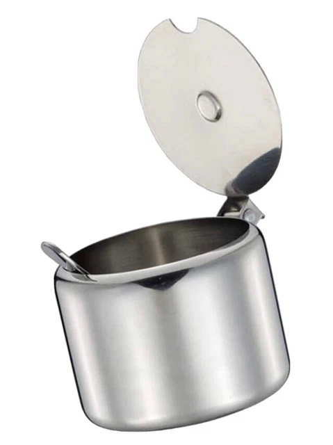 Aolzg Zuccheriera piccola con coperchio e cucchiaio, 300 millilitri /1,25 tazza, zuccheriera in acciaio inox con coperchio obliquo in vetro (per un migliore riconoscimento) cucina