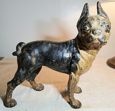 Antique Original Heavy Cast Iron Boston Terrier Shaped Bulldog Doorstop 8 Lbs.