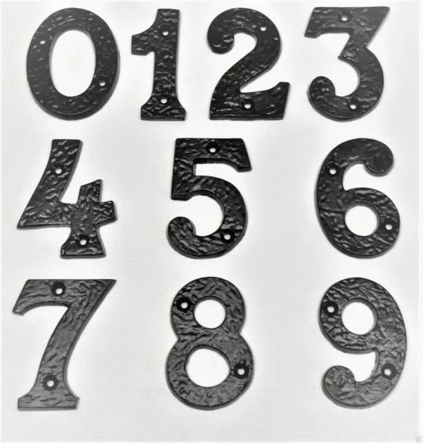 House Door Numbers Black Thick Wrought Cast Iron Antique 3.25" (77 x 6mm) Front