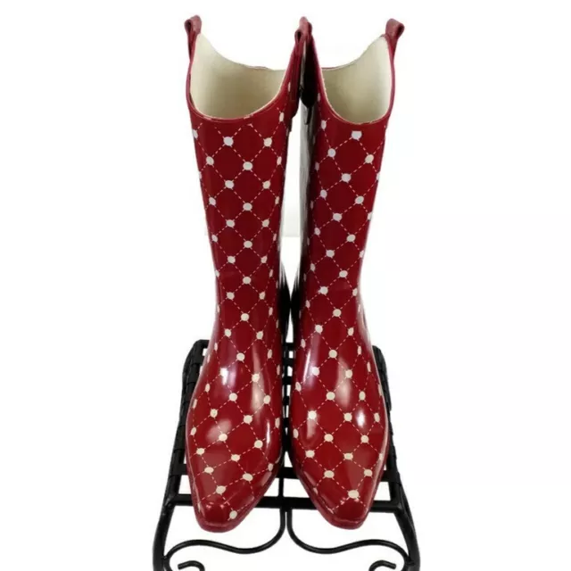 Stadium Stompers Red White Polka Dot Check Cowgirl Style Rainboots Womens Size 9