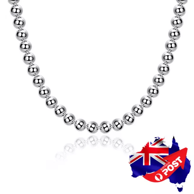 NEW 925 Sterling Silver Filled 8MM Solid Ball Beads Charm Necklace Stunning Gift