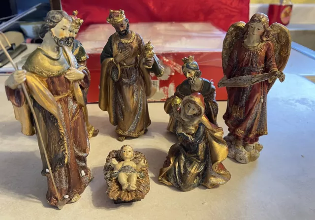 7 Piece Vintage Hand-Painted Ceramic Christmas Nativity Set