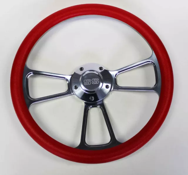 48-59 Chevy Chevrolet Truck Red & Billet Steering Wheel 14" SS Center Cap