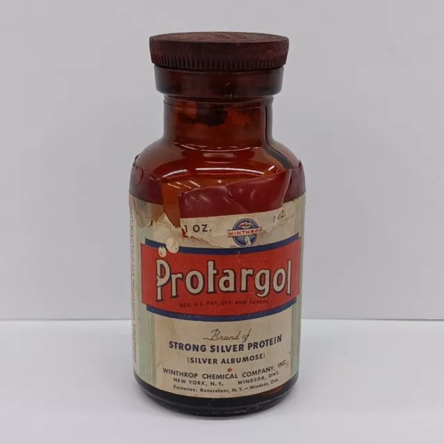 Antique Winthrop Chemical Co Protargol Amber Apothecary Pharmacy EMPTY Bottle