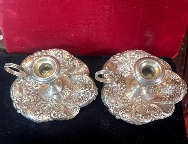 Vintage Estate Sterling Silver Pair Candle Holders Gorham 324Repousse