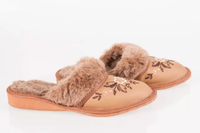 Lady Women Sheepskin Eco Leather Slippers Wool Shoes Size 3 4 5 6 7 8 Flip-Flop