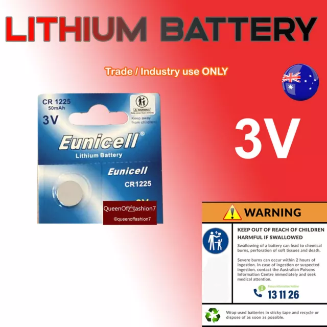 1 x CR1225 Eunicell Battery Lithium Cell Button Batteries Blister Pack
