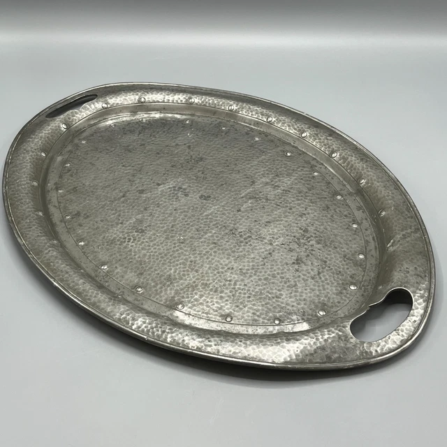 ANTIQUE PEWTER SERVING Tray Handles LARGE English Vtg Art Deco Oval