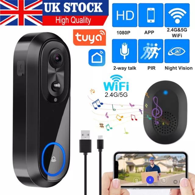 1080P 2.4G&5G Wireless WiFi Video Doorbell Camera PIR Night Vision Intercom Cam