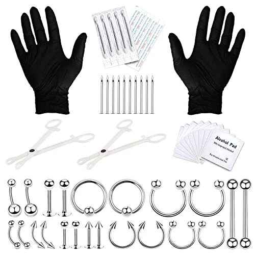 36PC PRO Body Piercing Kit | Nose Septum Ear Cartilage Lip Belly Navel Tragus En