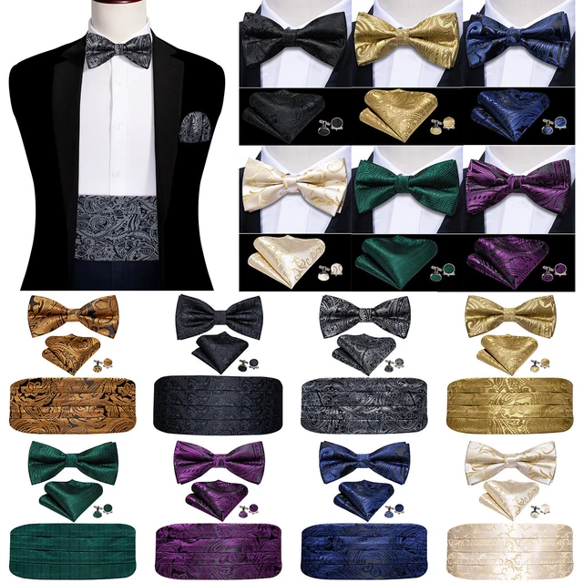 Gold Pink Green Mens Cummerbund Silk Pretied Bowtie 4PCS Set Wedding Xmas Event