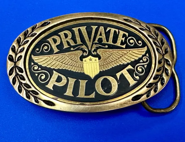 Private Pilot Air Plane Wings vintage solid brass belt buckle by Heritage