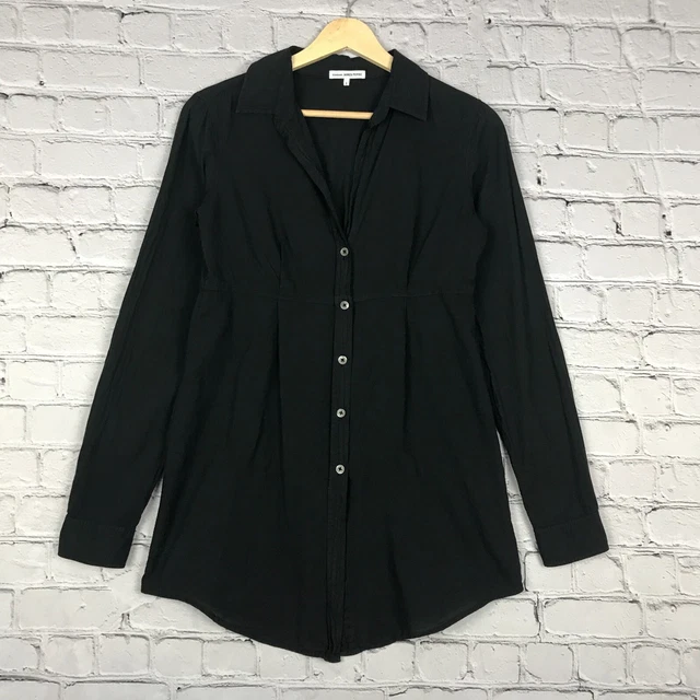 James Perse Top Womens 1 Black Button Up Long Sleeve Empire Waist Pleated Tunic