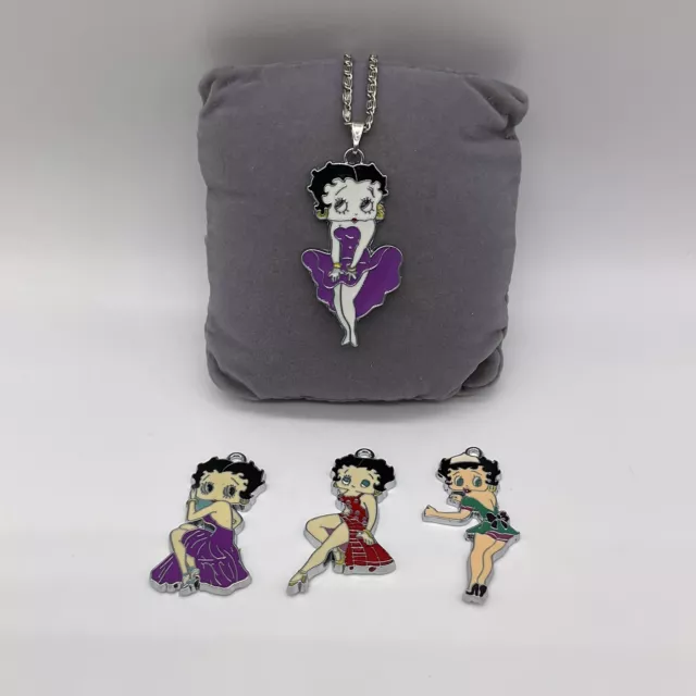Betty Boop Character Silver Tone Costume Jewellery Necklace With Extra Pendants