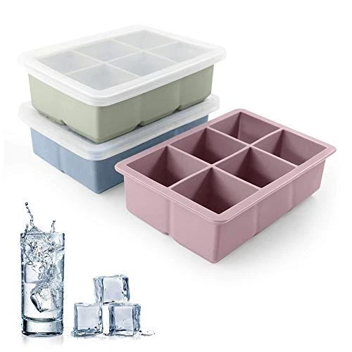 Excnorm Ice Cube Trays 3 Pack - Large Size Silicone large, Blue Pink Green